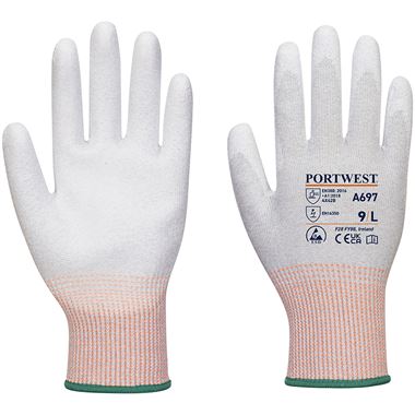 Portwest A697 LR13 ESD Antistatic Cut B Gloves with PU Palm Coating - 13 gauge (Pack of 12)