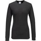 Portwest B126 Women's Black Polycotton Thermal Long Sleeve Baselayer T-Shirt 200g
