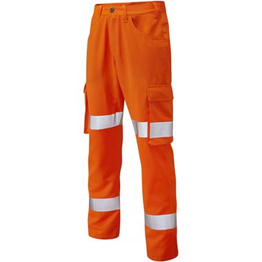 Leo Workwear Yelland Orange Lightweight Polycotton Hi Vis Cargo Trouser