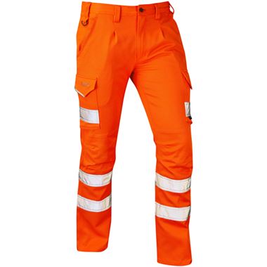 Leo Workwear Kingford Orange EcoViz Stretch Polycotton Hi Vis Cargo Trouser