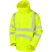 Leo Workwear Dartmoor Yellow EcoViz 10K Mesh Lined Waterproof Breathable Hi Vis Bomber Jacket 