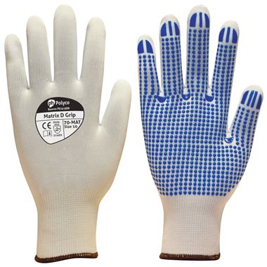 Polyco Matrix D Grip Gloves White 70-MAT with PVC Dot Palm - 13g