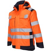 Portwest MV70 Orange/Navy Modaflame Rain Waterproof Inherent Flame Resistant Anti Static Arc Hi Vis Rain Jacket