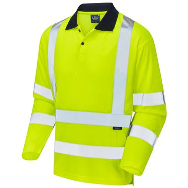 Leo Workwear Swimbridge Yellow Comfort EcoViz Long Sleeve Hi Vis Polo Shirt  