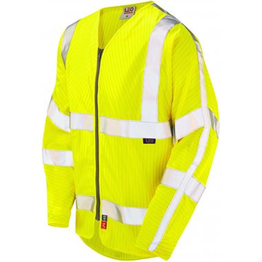 Leo Workwear Huish Yellow Flame Retardant & Anti Static Long Sleeve Zipped Hi Vis Vest