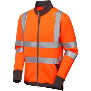 Leo Workwear SS07 Arganite Orange EcoViz Air Layer Full Zip Hi Vis Sweatshirt