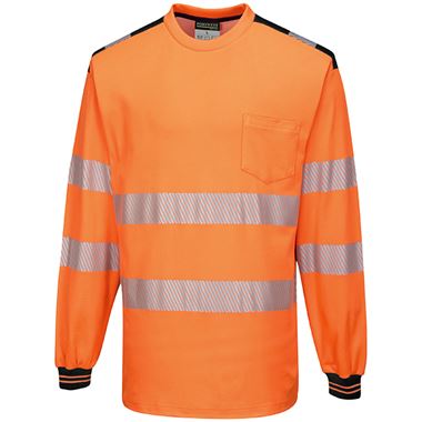 Portwest T185 Orange/Black PW3 Long Sleeve Hi Vis T Shirt
