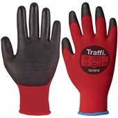 TraffiGlove TG1010 X-Dura Classic Cut A PU Palm Coated Red Gloves - 15g Cut Level 1