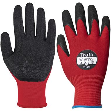 TraffiGlove TG1050 X-Dura Cut A Latex Palm Coated Red Gloves - 15g Cut Level 1
