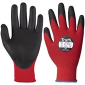 TraffiGlove TG1140 MicroDex Ultra Cut A Nitrile Foam Palm Coated Red Gloves - 15g Cut Level 1