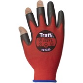 TraffiGlove TG1220 X-Dura Cut A 3-Digit PU Palm Coated Red Gloves - 13g