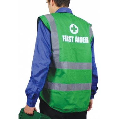 FIRST AIDER Pre-Printed Green Hi Vis Vest