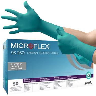 Ansell Microflex 93-260 Chemical Resistant Powder Free Disposable Gloves AQL1.5 (Box 100)