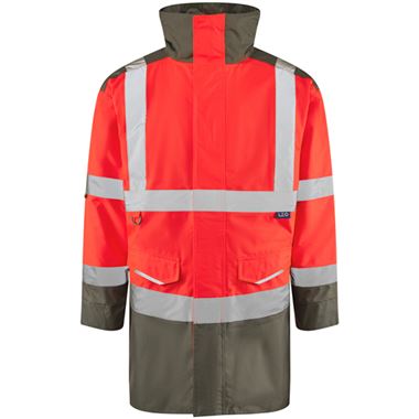 Leo Workwear Tawstock Red Two Tone EcoViz 4K Baffle Lined Waterproof Hi Vis Jacket