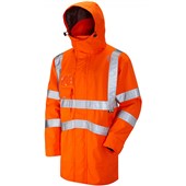 Leo Workwear Clovelly Orange Mesh Lined Waterproof Breathable Executive Hi Vis Jacket 