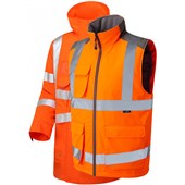 Leo Workwear Orange Waterproof Breathable 3-in-1 Hi Vis Clovelly Jacket with Torrington Bodywarmer