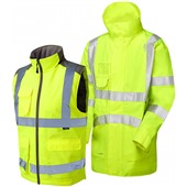 Leo Workwear Yellow Waterproof Breathable 3-in-1 Hi Vis Clovelly Jacket with Torrington Bodywarmer