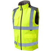 Leo Workwear Yellow EcoViz Waterproof Breathable 3-in-1 Hi Vis Clovelly Jacket with Torrington Bodywarmer