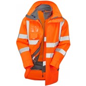 Leo Workwear Orange Waterproof Breathable 3-in-1 Hi Vis Clovelly Jacket with Hartland Fleece