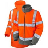 Leo Workwear Orange Waterproof Breathable 3-in-1 Hi Vis Clovelly Jacket with Hartland Fleece