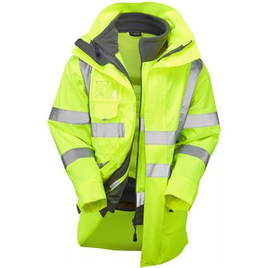 Leo Workwear Yellow Waterproof Breathable 3-in-1 Hi Vis Clovelly Jacket with Hartland Fleece