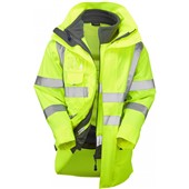 Leo Workwear Yellow Waterproof Breathable 3-in-1 Hi Vis Clovelly Jacket with Hartland Fleece