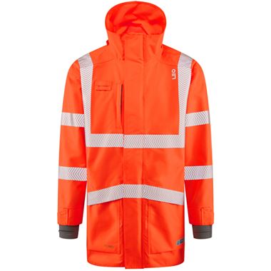 Leo Workwear Clovelly Rail Orange 15K Performance+ Waterproof Breathable Executive Hi Vis Jacket