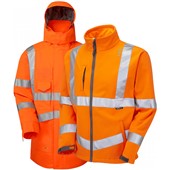 Leo Workwear Orange Waterproof Breathable 3-in-1 Hi Vis Clovelly Jacket with Buckland Softshell