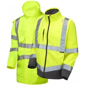 Leo Workwear Yellow Waterproof Breathable 3-in-1 Hi Vis Clovelly Jacket with Buckland Softshell