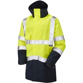 Leo Workwear Clovelly Yellow/Navy Mesh Lined Waterproof Breathable Executive Hi Vis Jacket 