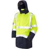 Leo Workwear Clovelly Yellow/Navy Mesh Lined Waterproof Breathable Executive Hi Vis Jacket 