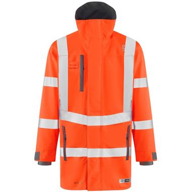 Leo Workwear Eastleigh Orange EcoViz 10K Mesh Lined Waterproof Breathable Hi Vis Jacket 