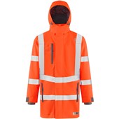 Leo Workwear Eastleigh Orange EcoViz 10K Mesh Lined Waterproof Breathable Hi Vis Jacket 