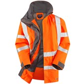Leo Workwear Eastleigh Orange EcoViz 10K Mesh Lined Waterproof Breathable Hi Vis Jacket 