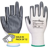 Portwest A311 Fingerless Glove with Nitrile Coating 13g Multipack (Pack 12)