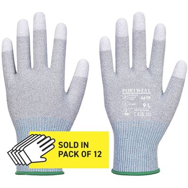 Portwest A698 MR13 ESD Antistatic Cut C PU Fingertip Gloves - 13 gauge (Pack of 12)