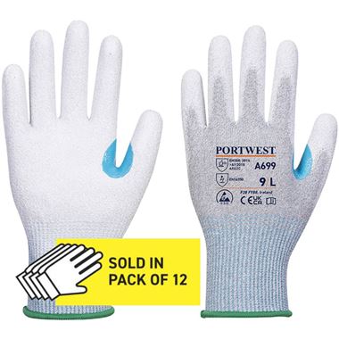 Portwest A699 MR13 ESD Antistatic Cut C Gloves with PU Palm Coating - 13 gauge (Pack of 12)