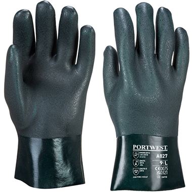 Portwest A827 Double Dipped PVC Chemical Resistant Gauntlet Gloves with Sandy Palm 27cm