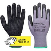 Portwest AB351 Dermiflex Plus Glove with Dotted Nitrile Coating 15g MultiSave (Pack 12)