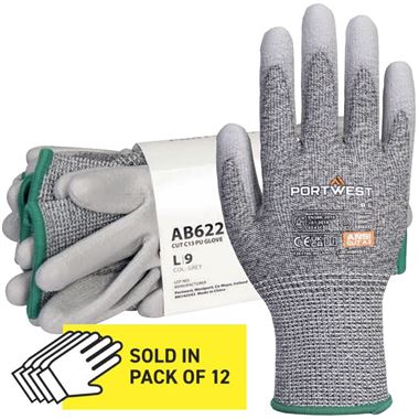 Portwest AB622 Cut C PU Grip Glove with PU Coating 13g MultiSave (Pack 12)
