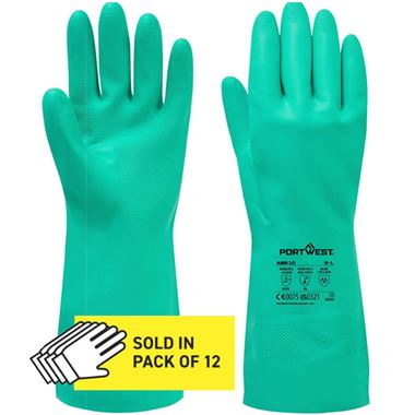 Portwest AB810 Nitrosafe Nitrile Chemical Resistant Gauntlet Gloves 32cm MultiSave (Pack 12)