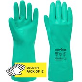 Portwest AB810 Nitrosafe Nitrile Chemical Resistant Gauntlet Gloves 32cm MultiSave (Pack 12)