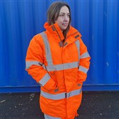 Leo Workwear Cheristow Rail Orange EcoViz 4K Superior Baffle Lined Womens Waterproof Hi Vis Jacket