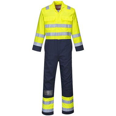 Portwest BIZ7 Bizflame Pro Flame Resistant Anti Static Yellow/Navy Hi Vis Coverall 330g