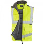 Leo Workwear Torrington Yellow EcoViz Baffle Lined Hi Vis Bodywarmer