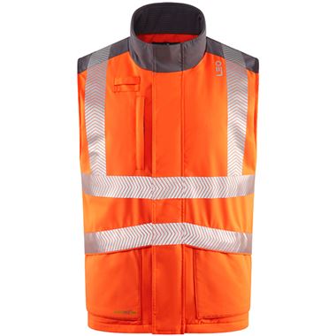 Leo Workwear Halsinger Orange Performance+ EcoViz Fleece Lined Padded Hi Vis Bodywarmer