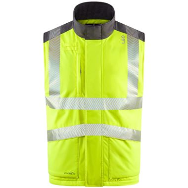 Leo Workwear Halsinger Yellow Performance+ EcoViz Fleece Lined Padded Hi Vis Bodywarmer