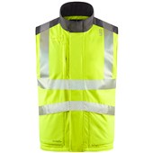 Leo Workwear Halsinger Yellow Performance+ EcoViz Fleece Lined Padded Hi Vis Bodywarmer