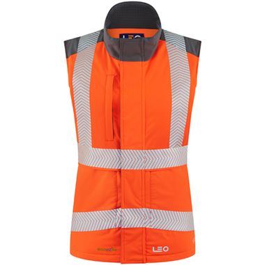 Leo Workwear Beckland Women's Rail Orange Performance+ EcoViz Fleece Lined Padded Hi Vis Bodywarmer