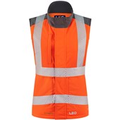 Leo Workwear Beckland Women's Rail Orange Performance+ EcoViz Fleece Lined Padded Hi Vis Bodywarmer